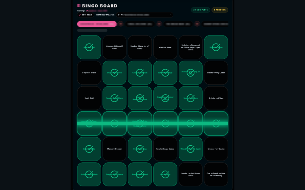 RS3 Clan Interactive Bingo Board & Task Boards