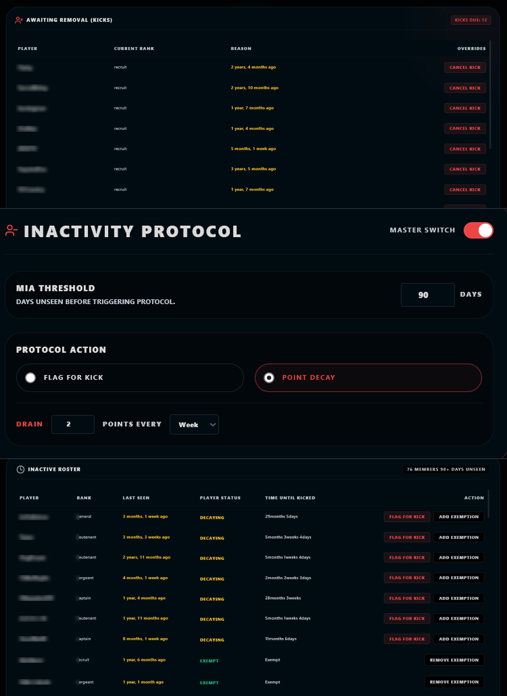 RS3 Clan Inactivity & MIA Tracking Settings