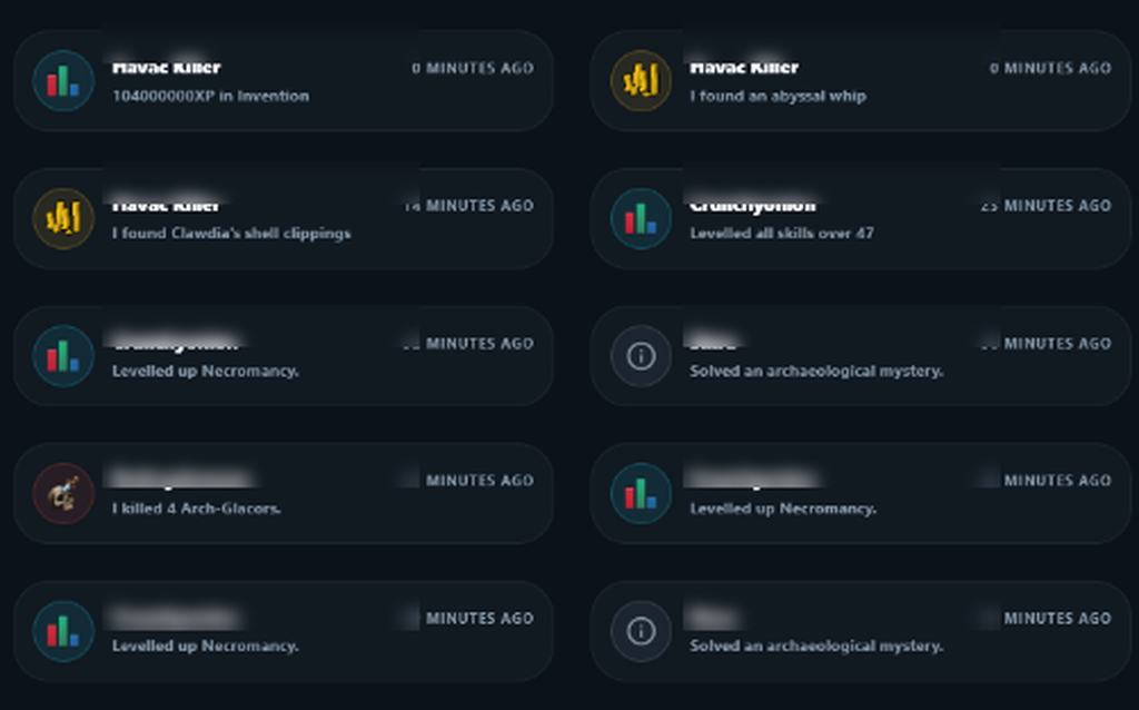 RS3 Clan RuneMetrics Levels & Achievement Broadcasts