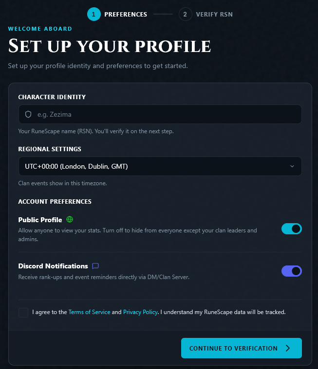 The Set up your profile page